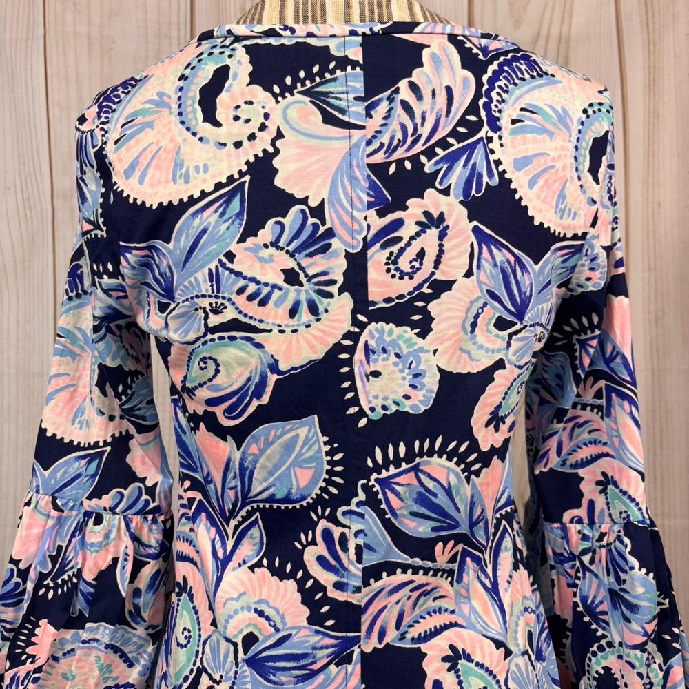 Lilly Pulitzer Carlile Sheath Dress Bell Sleeves High Tide Holy Flockamolie Sz S - Picture 6 of 16